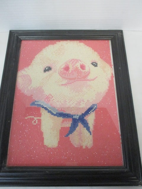 Diamond Art Pig Framed: 12 1/2 x 15 1/2 