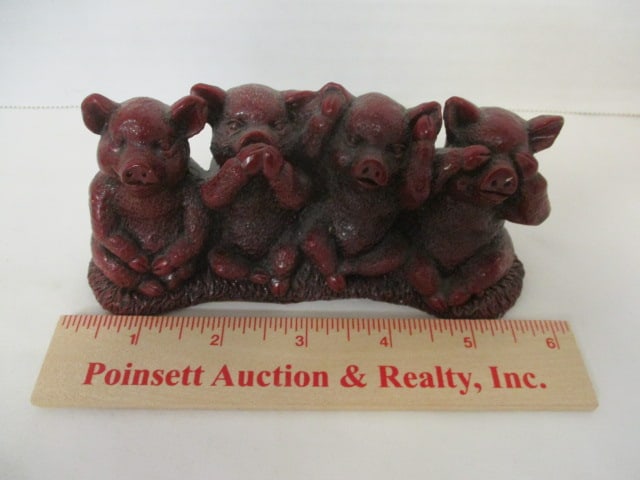 Red Cinabar (Lot of 2) Pig Figurines - 12