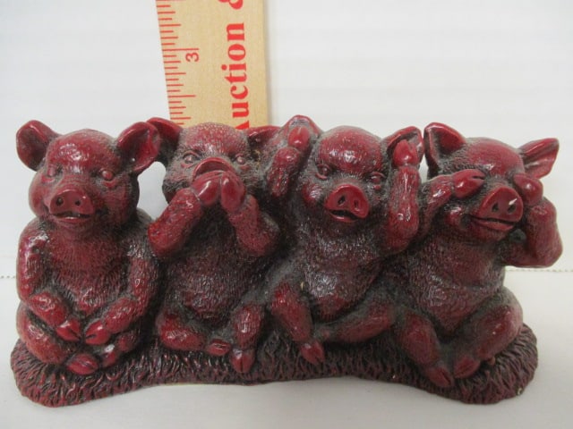 Red Cinabar (Lot of 2) Pig Figurines - 13