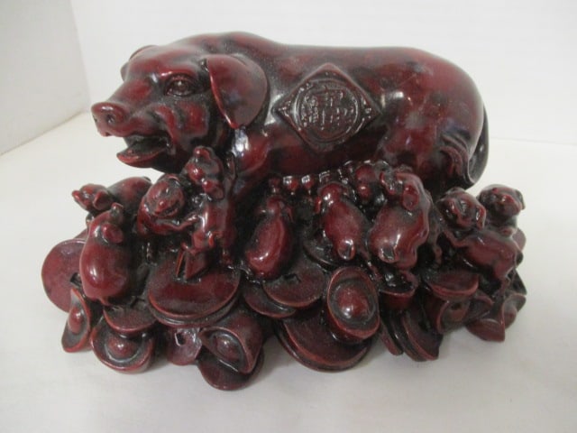 Red Cinabar (Lot of 2) Pig Figurines - 2