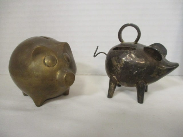 Brass Pig Bank, Silverplate Pig Bank, BBQ Tool Hook - 2