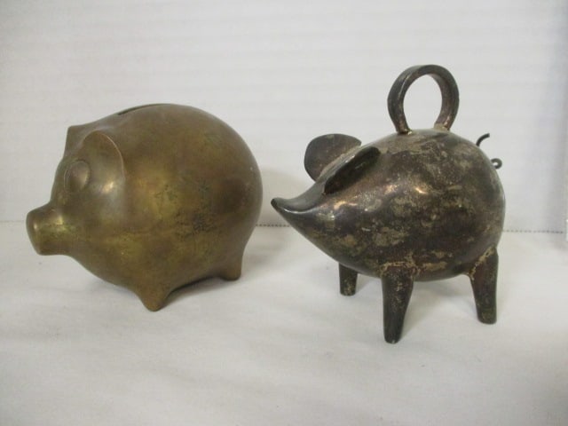 Brass Pig Bank, Silverplate Pig Bank, BBQ Tool Hook - 3