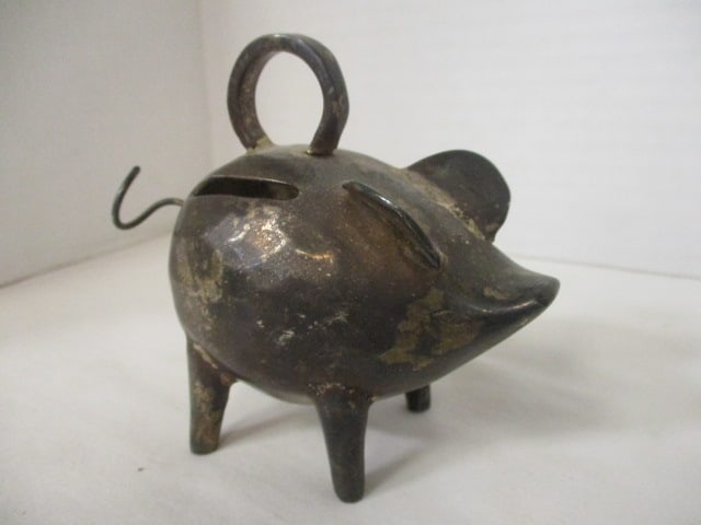 Brass Pig Bank, Silverplate Pig Bank, BBQ Tool Hook - 5