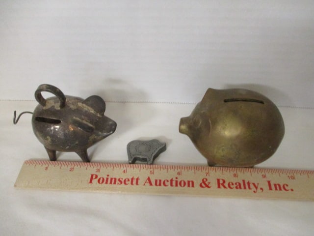 Brass Pig Bank, Silverplate Pig Bank, BBQ Tool Hook - 9