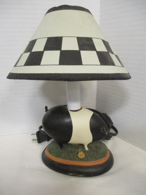 Black & White Pig Figurines & Pig Lamp - 2