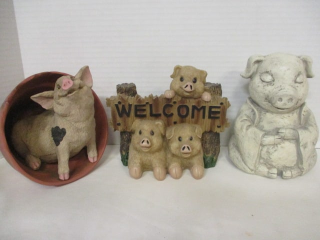 Outdoor Related Pig Figurines Grouping - 2