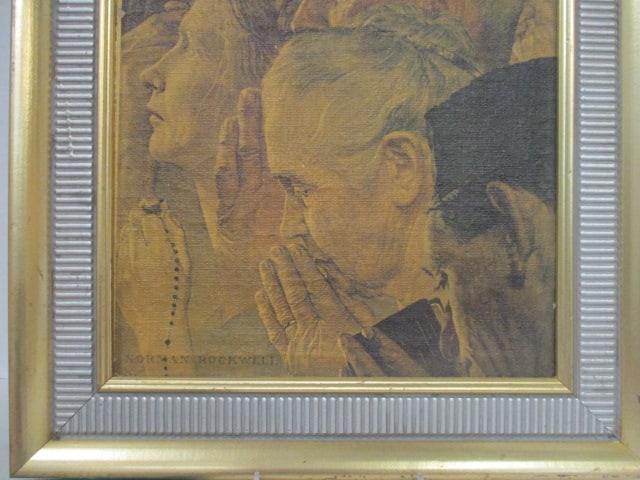 Norman Rockwell Vintage Freedom of Worship Textured Art, - 7