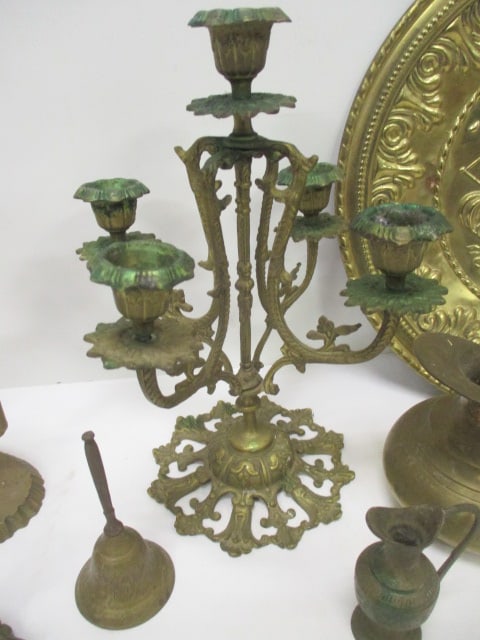 Brass Grouping-Unicorn, Pitchers, Wall Plate, Candleabra - 5