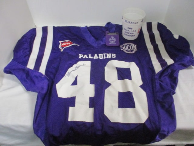 Furman Paladins SoCon #49 Jersey & 1988 Cup: . 