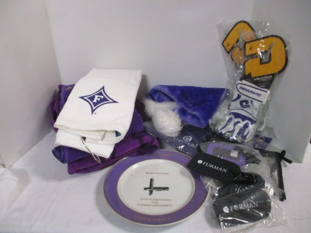 Furman Memorabilia-Towel, Plate, Golf Glove, Luggage Tags, etc.: . 