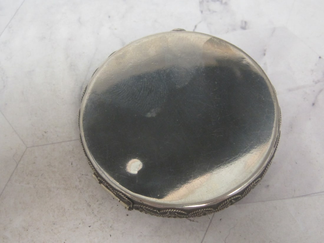 Vintage Silver Compact with Blue Stones - 4