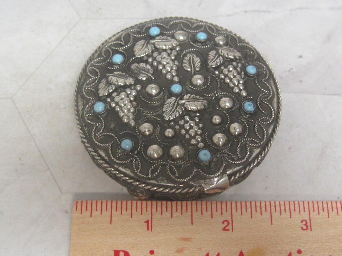 Vintage Silver Compact with Blue Stones - 5