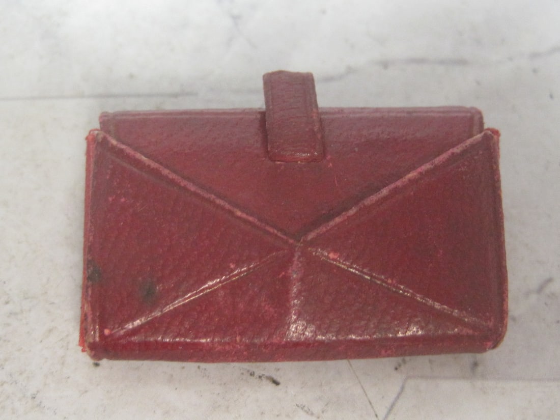 Victorian Red Leather Miniature Portfolio with "Calling Cards": 1 1/2" x 1" 