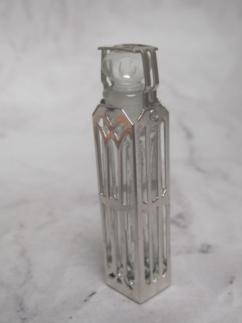 Sterling Silver & Glass Miniature Perfume Bottle: Travel style, 2 1/8"