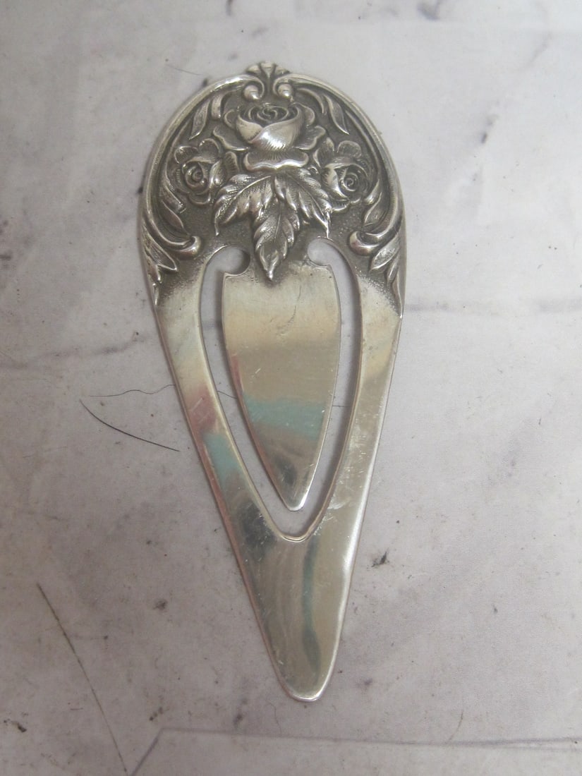 Sterling Silver Book Mark: Weighs 14 grams, "Repousse" Floral by Kirk & Son