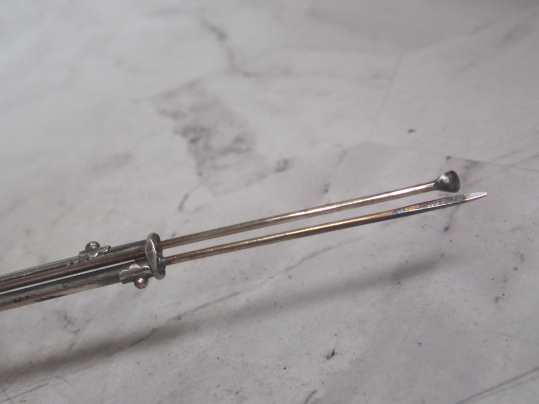 Unusual Antique Sterling Silver Miniature Toothpick & Snuff Spoon - 2