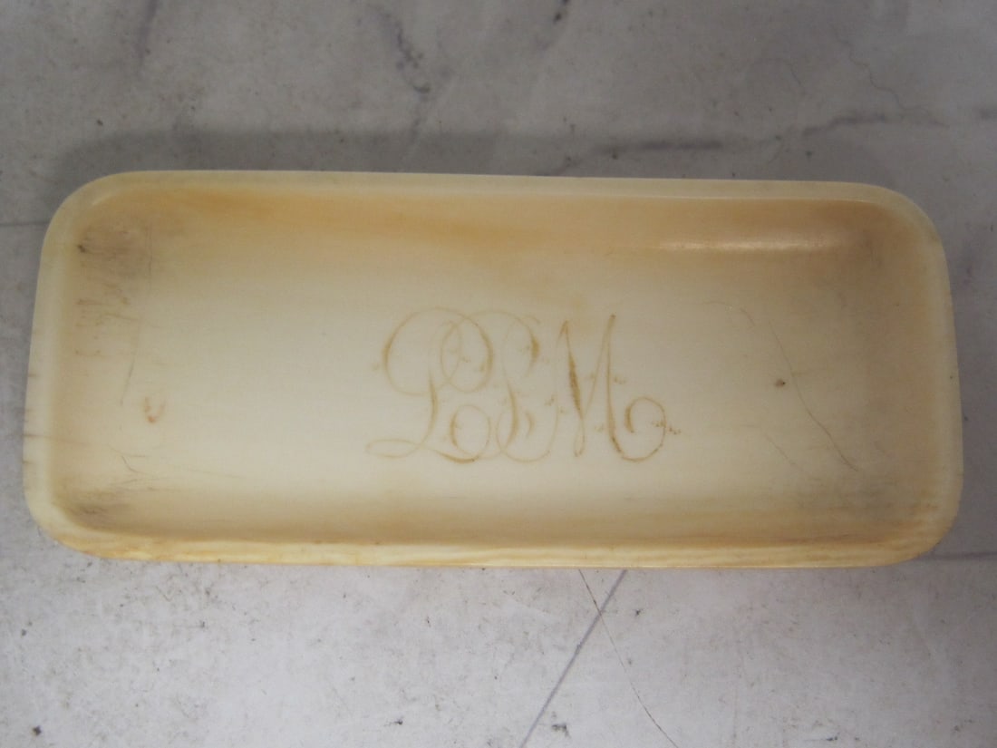 Antique Carved Pin Tray: Monogrammed, 1 1/2" x 3" 