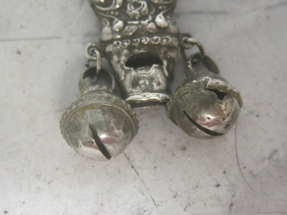 Antique Sterling Silver Baby Rattle with Whistle & Teething Ring - 4
