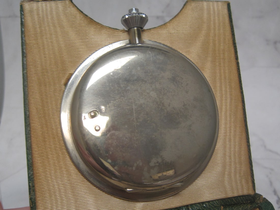 Art Deco Travel Clock by Mappin in Green Eel Skin Case - 5