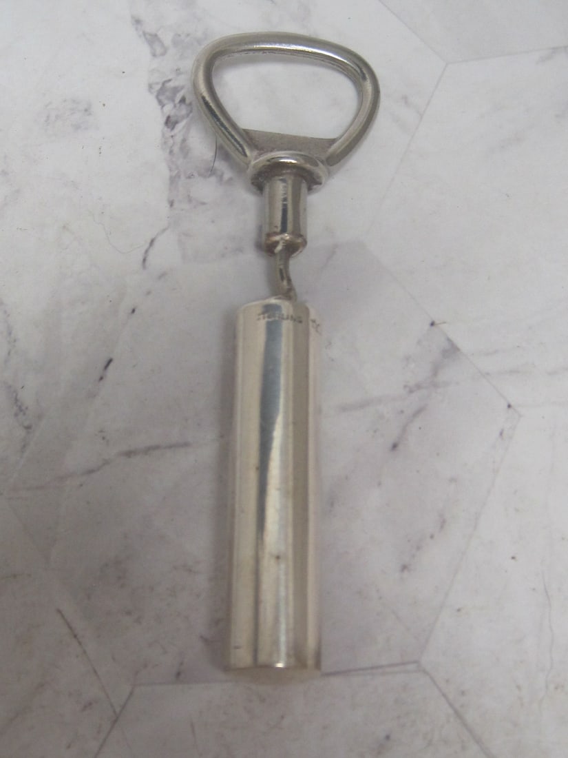 Antique Sterling Silver Handled Corkscrew & Bottle Opener Combination Piece: 4 1/2" 