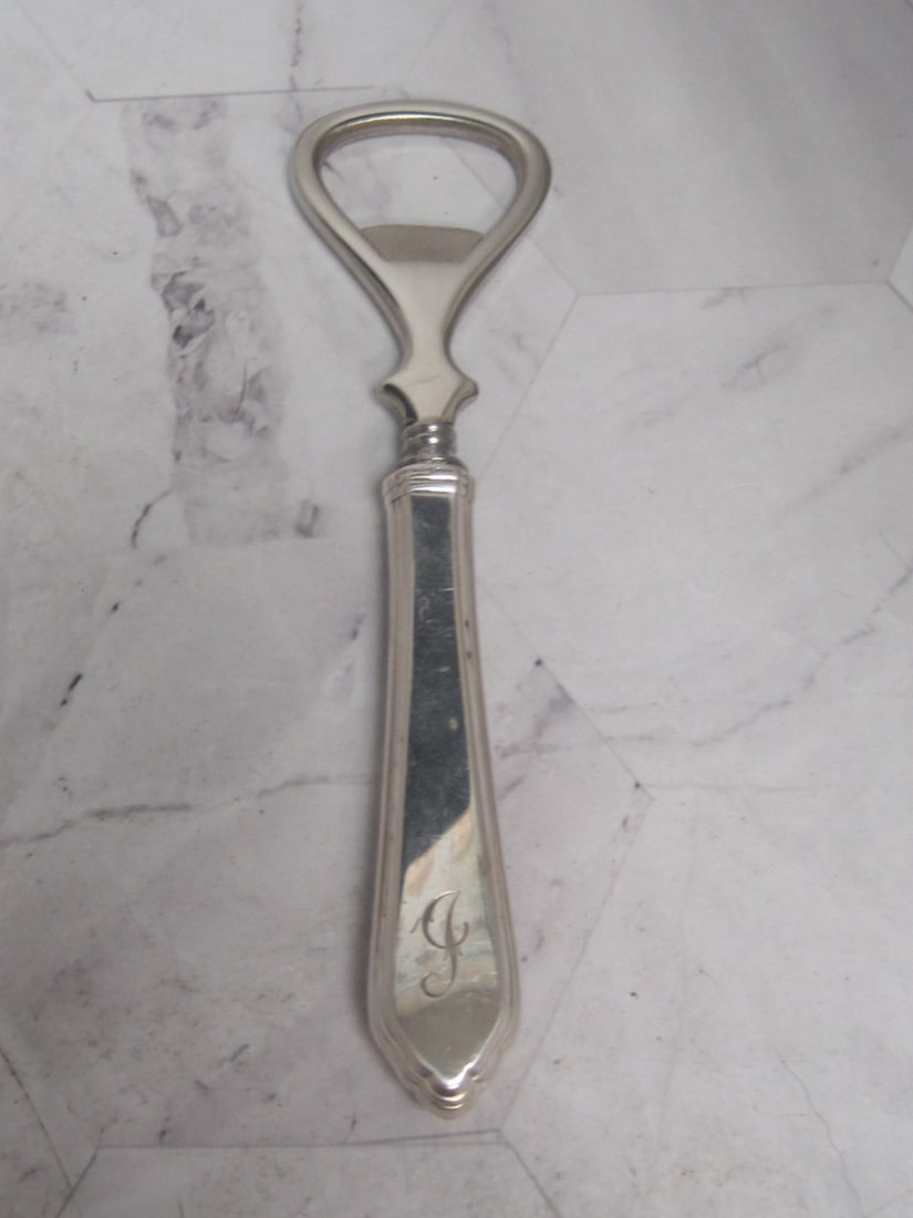 Sterling Silver Handled Bottle Opener: Inscribed with Initial "J", 5 1/2" 