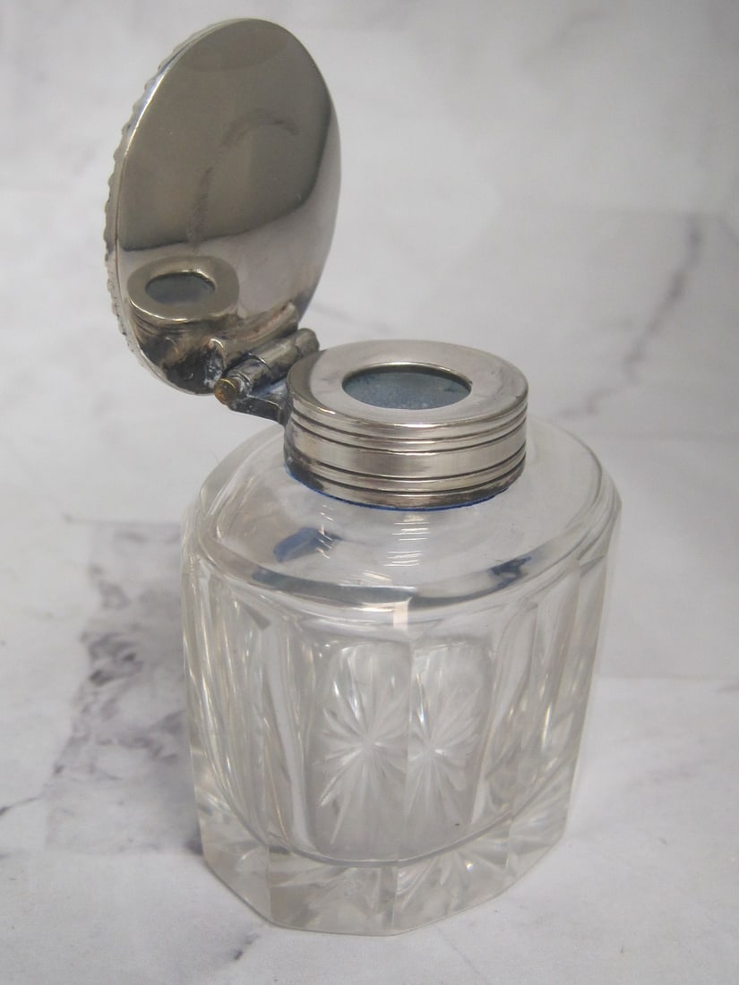 Antique Silverplate & Cut Glass Inkwell - 3