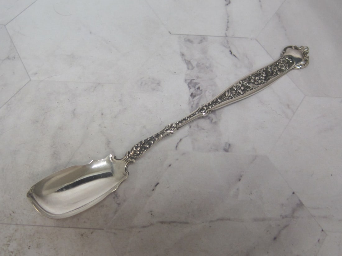 Rare 1890's Sterling Silver Horseradish Server: Weighs 18.5 grams, elaborate floral design by Whiting, 6 1/8"