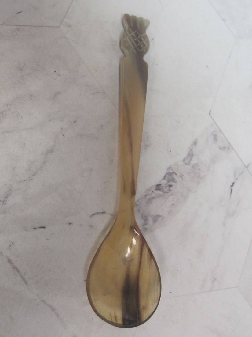 Antique Scottish Carved Buffalo Horn Spoon: 1920's, 5" 
