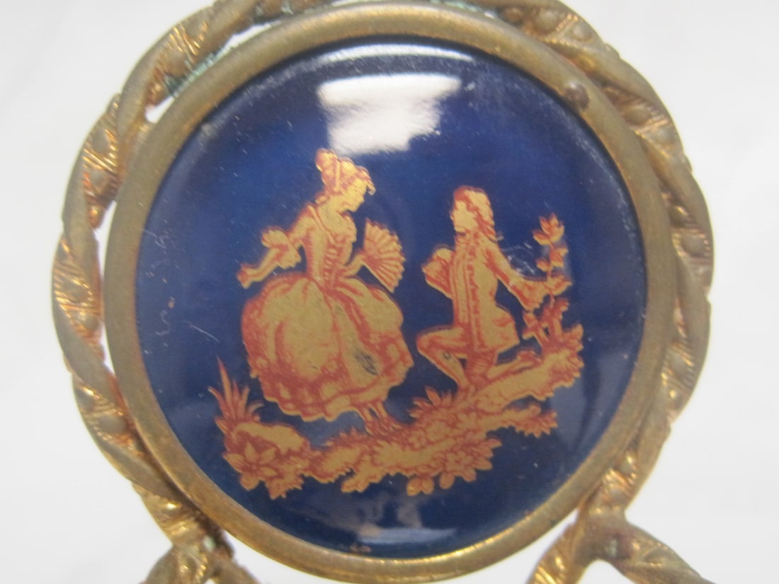 3 Piece French Limoges & Brass Miniature Table & Chairs - 3