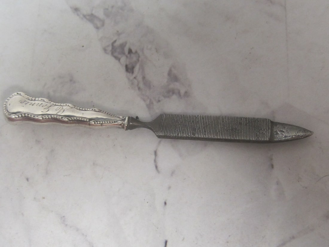 Sterling Silver Handled Miniature Nail File: Purse size, circa 1910, 3 1/2" 