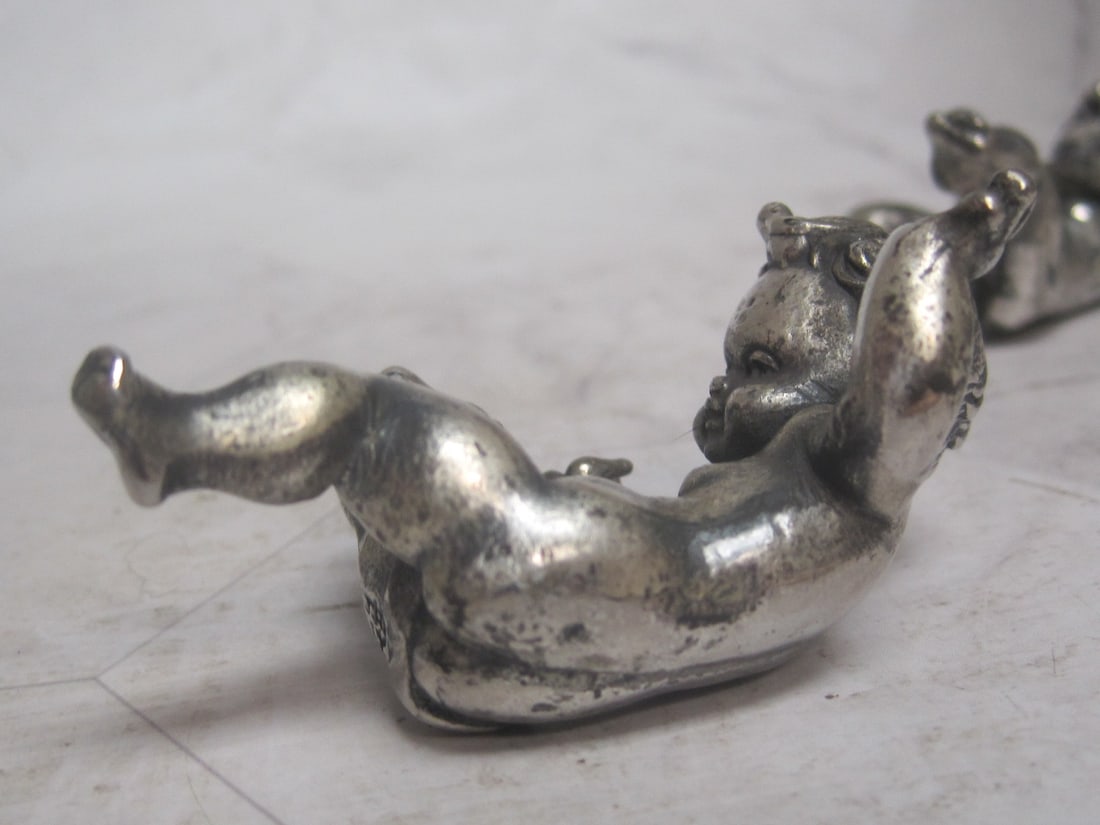 Pair of Antique Silverplate Cherub Figurines or Putti - 3