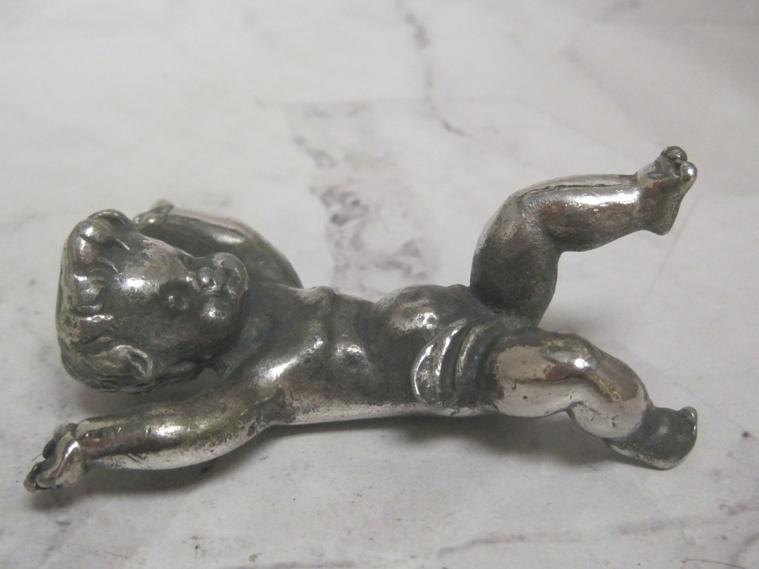 Pair of Antique Silverplate Cherub Figurines or Putti - 4