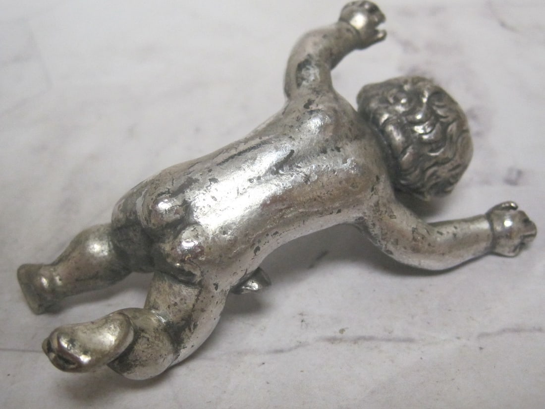 Pair of Antique Silverplate Cherub Figurines or Putti - 6