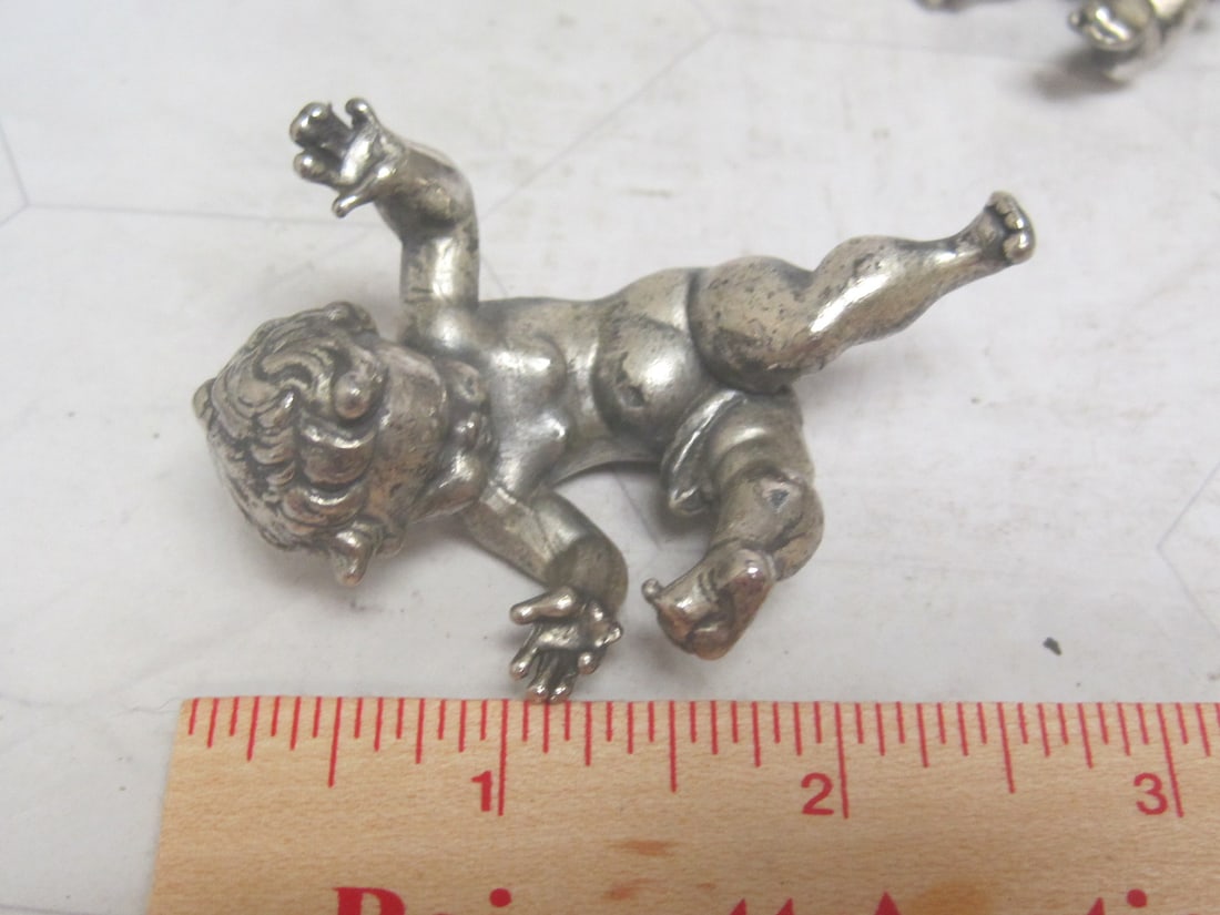 Pair of Antique Silverplate Cherub Figurines or Putti - 7