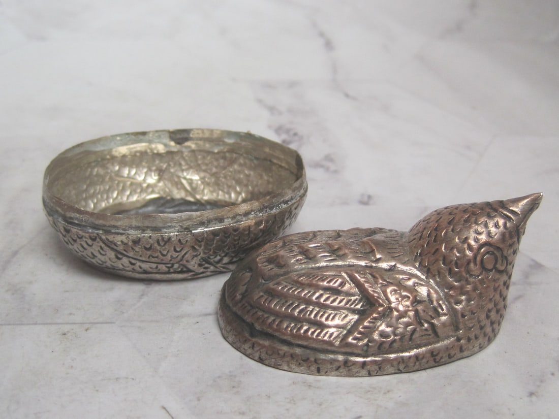 Figural Bird Metal Nut Box - 3