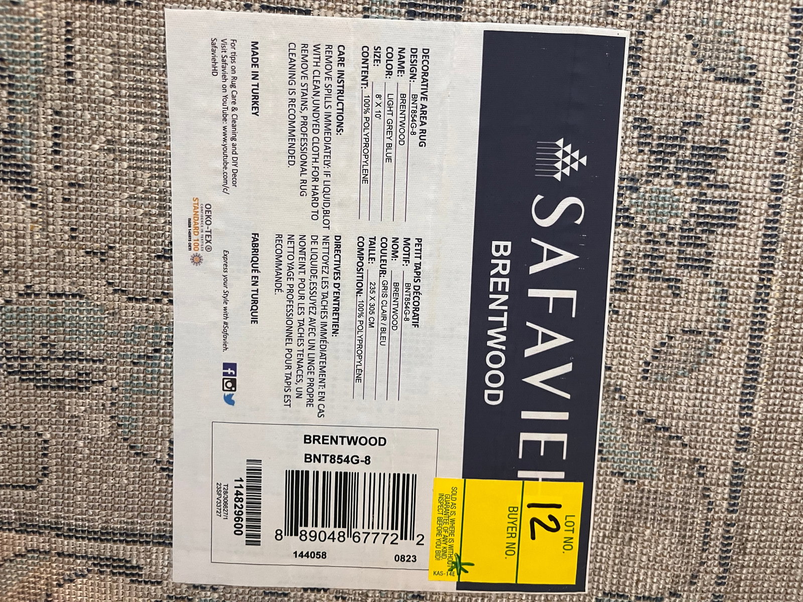 Safavieh "Brentwood" Light Grey Blue Area Rug and Felt Underpad - 2