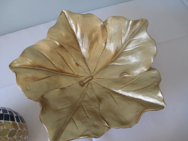 Gold Gilded Molded Leaf Bowl with Mosaic Orbs - 3
