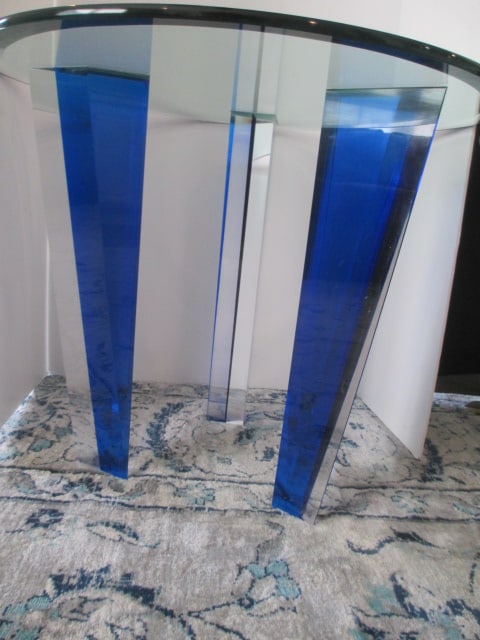 Beveled Glass Top Contemporary Art Glass Side Table - 3