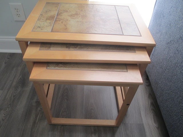 3 Piece Tile Top Nesting Table Set: 22" x 16" x 18", 19" x 16" x 17 1/2", 16" x 16" x 16 1/2", Local Pickup Only