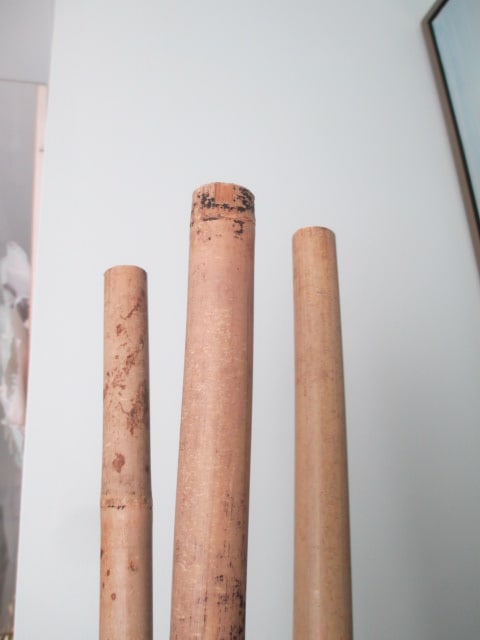 Large Metallic Accent Begonia Shaped Floor Vase with Bamboo Stalks - 5