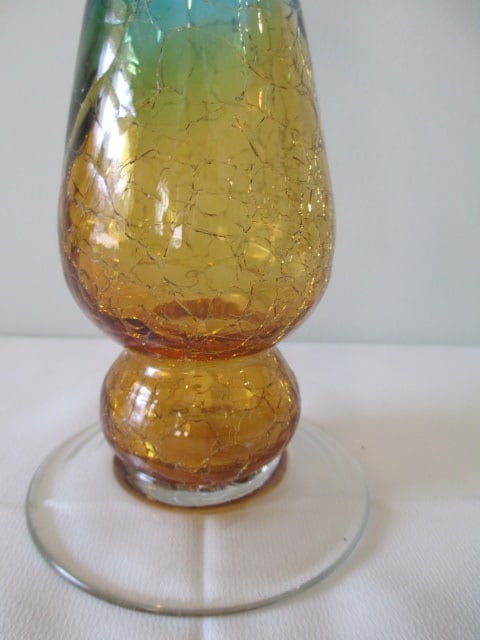 Blue and Amber Crackle Glass Pillar Candle Holder - 2