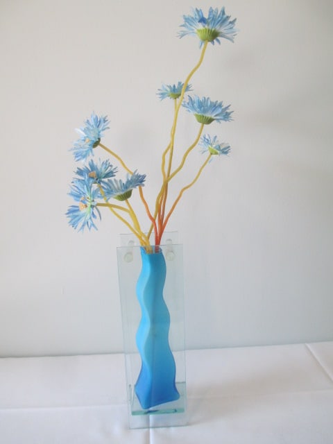Beveled Glass Contemporary Art Glass Vase: 12"h, including flowers 23"h, Local Pickup Only 