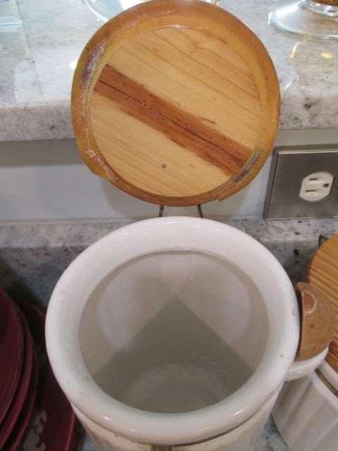 3 Piece White Ceramic Canister Set with Wood Lock Lids and Wood Spoon Scoops - 7