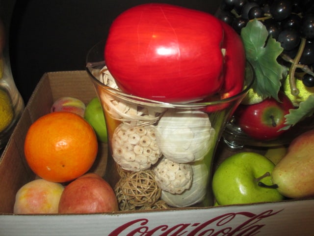 Three Large Glass Vases Filled with Artificial Fruit and Natural Fiber Orbs - 2