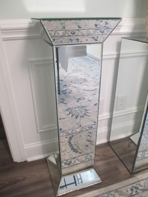 Beveled Mirror Display Pedestal Stand: 11 3/4" x 11 3/4" x 36", small chip on base edge, Local Pickup Only 