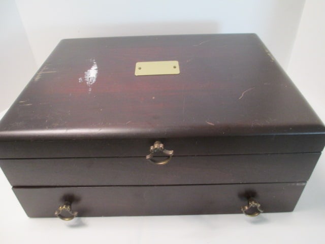 Roger Gold Plated Stainless Flatware and Serving Pieces in Wood Silver Chest - 9