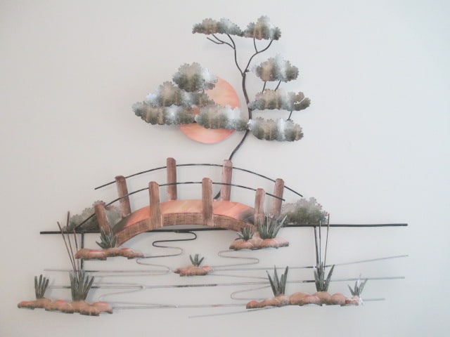 Metal 3 Dimensional Sunset over Bridge Wall Art: approx. 38" x 28", Local Pickup Only 