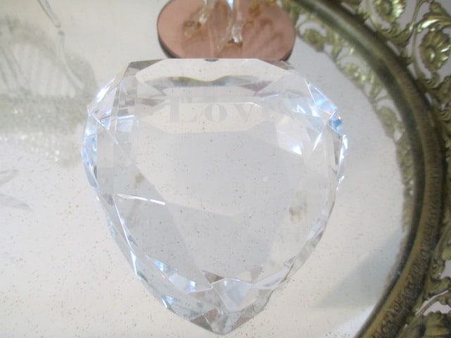 Gold Tone Vanity Tray Mirror with Cherub Feet, Crystal Art Figurines, Faceted - 2