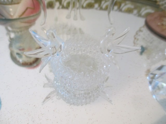 Gold Tone Vanity Tray Mirror with Cherub Feet, Crystal Art Figurines, Faceted - 5