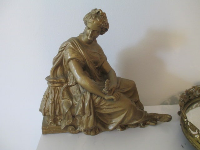 Gilded Finish Classical Greek Goddess Cast Sculpture: 9 1/2" long, 8 1/2"h 